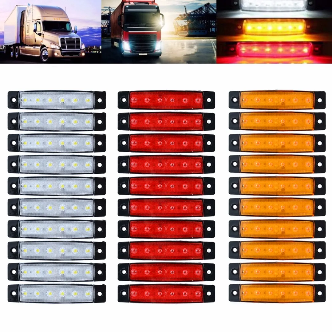 

Mayitr 30pcs 24V 6LED Truck Trailer Bus Side Marker Indicators Light Red+White+Yellow for Most Buses Trucks Trailers Lorries