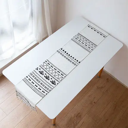 DUNXDECO настольная дорожка, вечерние, для декора стола, Горячая Изоляция, современный, Богемия, белый, черный, геометрический, синель, мягкий, водонепроницаемый, тканевый коврик - Цвет: Белый