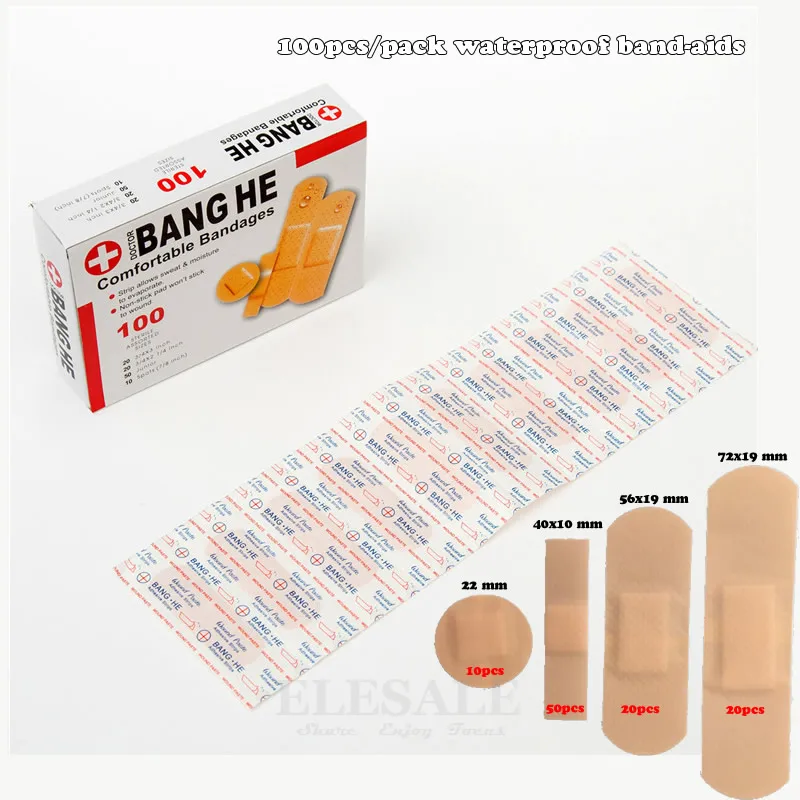 100Pcs/Pack Waterproof Band-Aids Bandages First Aid Medical Anti-Bacteria Wound Plaster Multi Size Home Travel Emergency Kits 1