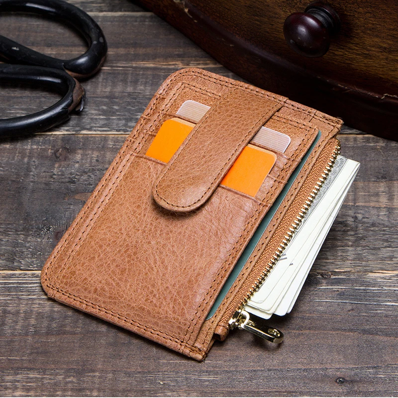

BISI GORO 2019 Genuine Leather Mini Card Holders Casual Credit Men Wallet Black Card Package Money Bag Coin Purses Card Case