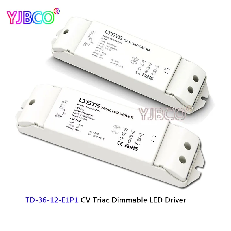 

LTECH TD-36-12-E1P1;200-240VAC input,Output 36W 12VDC 3A constant voltage Triac Dimmable LED intelligent Driver Triac Push Dim