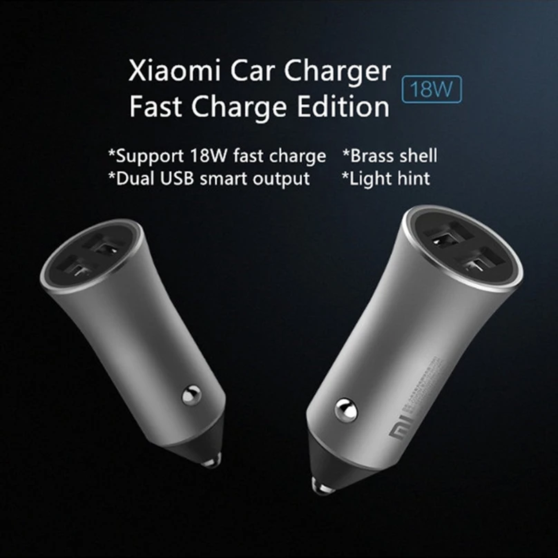  Original Xiaomi Car Charger Dual USB 5V/2.4A 18W Quick Charge Full Metal Compatible For iPhone X Fo - 33026630360