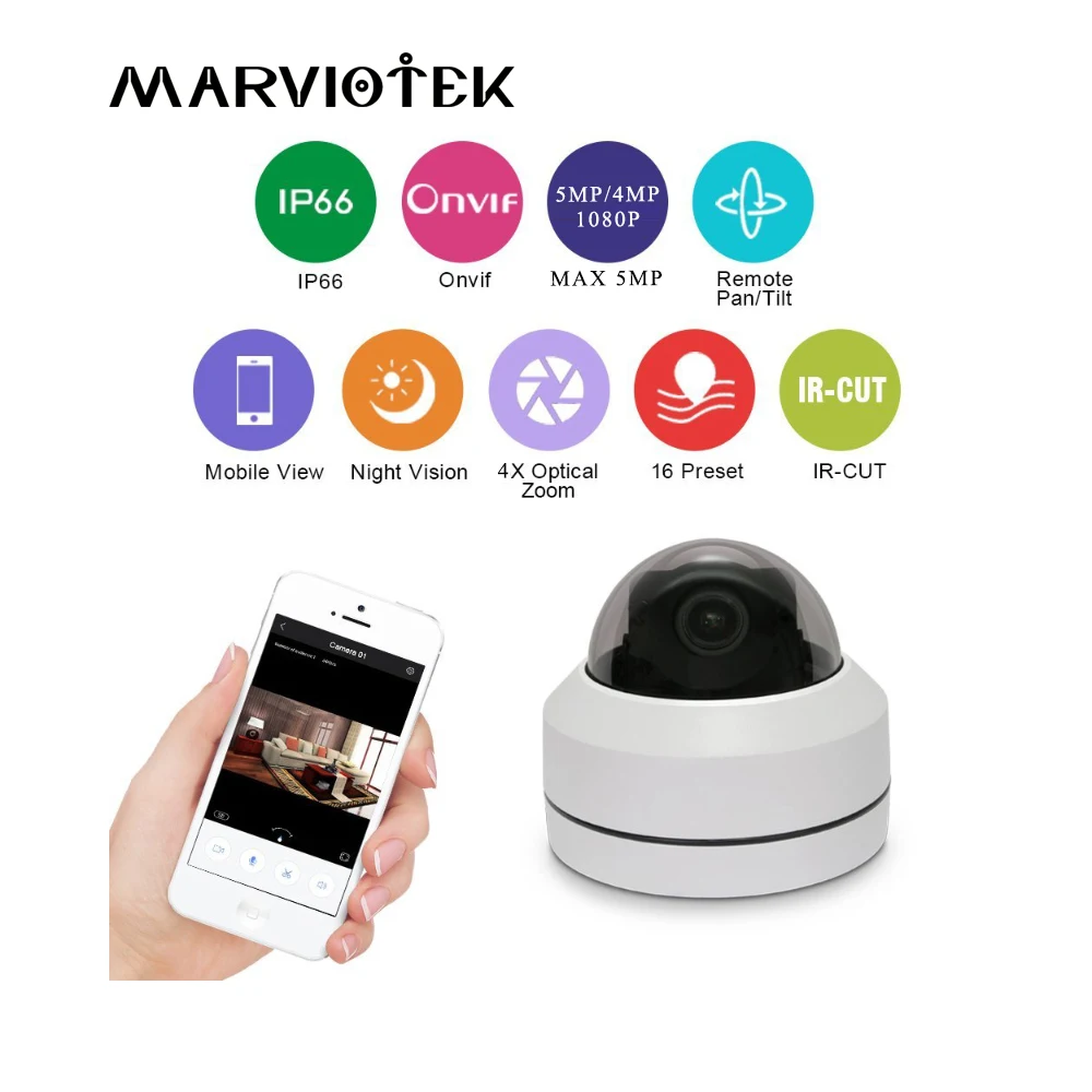 

Mini PTZ IP Camera Outdoor HD 5MP VandalProof Home Security CCTV Cameras 1080P PTZ 4X Motorized Zoom P2P Mini Speed Dome Camera