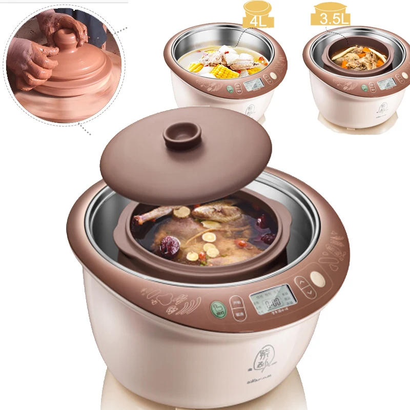 

15%JA9 Automatic Electric Slow Cooker 3.5L 500W Purple Clay Electric Cookers Microcomputer Reservation Timing Soup Pot IMD Panel