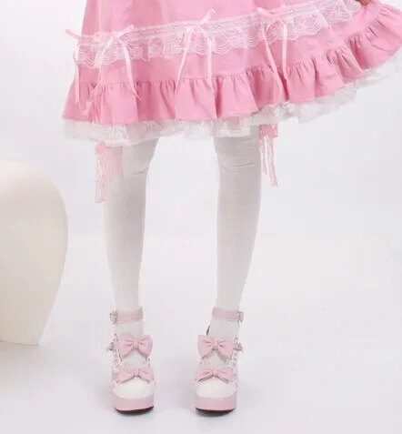 Колготки в стиле лолита для девочек кружевные гольфы до колена с бантом розовые