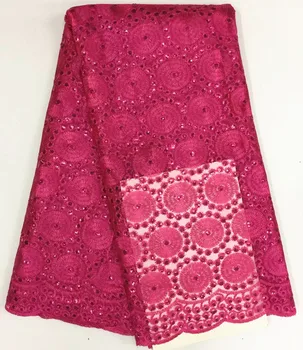 

5 Y/pc Beautiful fuchsia embroidery african mesh lace with small sequins flower french net lace fabric for party clothes BN49-3