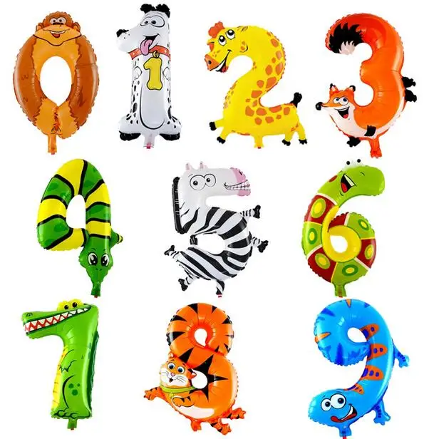 1pc x16inch 0 9 number foils balloon animals cartoon zoo mylar 9 letter animals