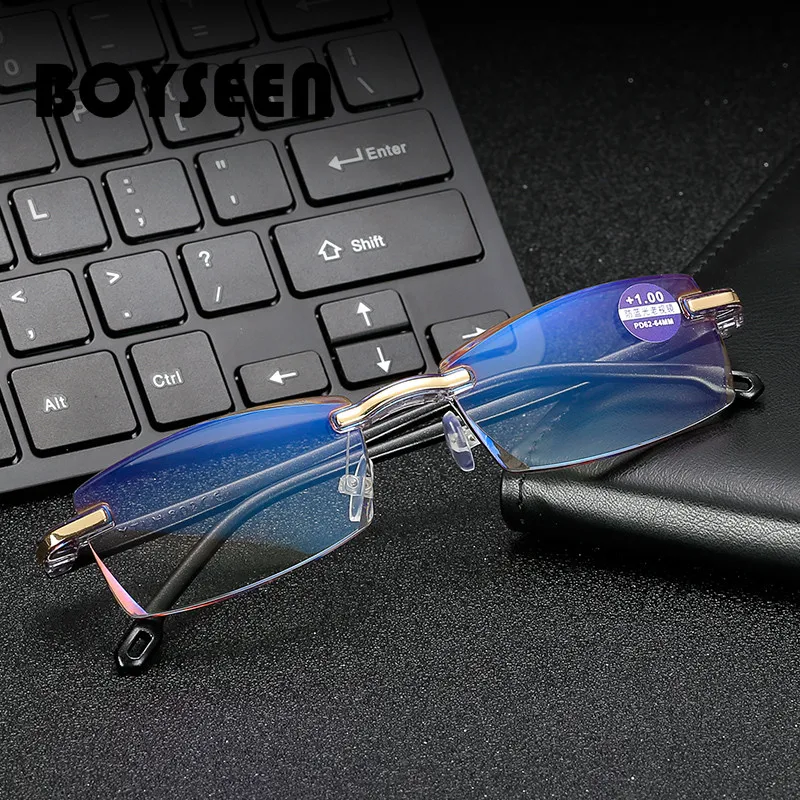 

BOYSEEN Fashion frameless Trimming Men and women reading glasses resin comfortable anti-blue old glasses 802A
