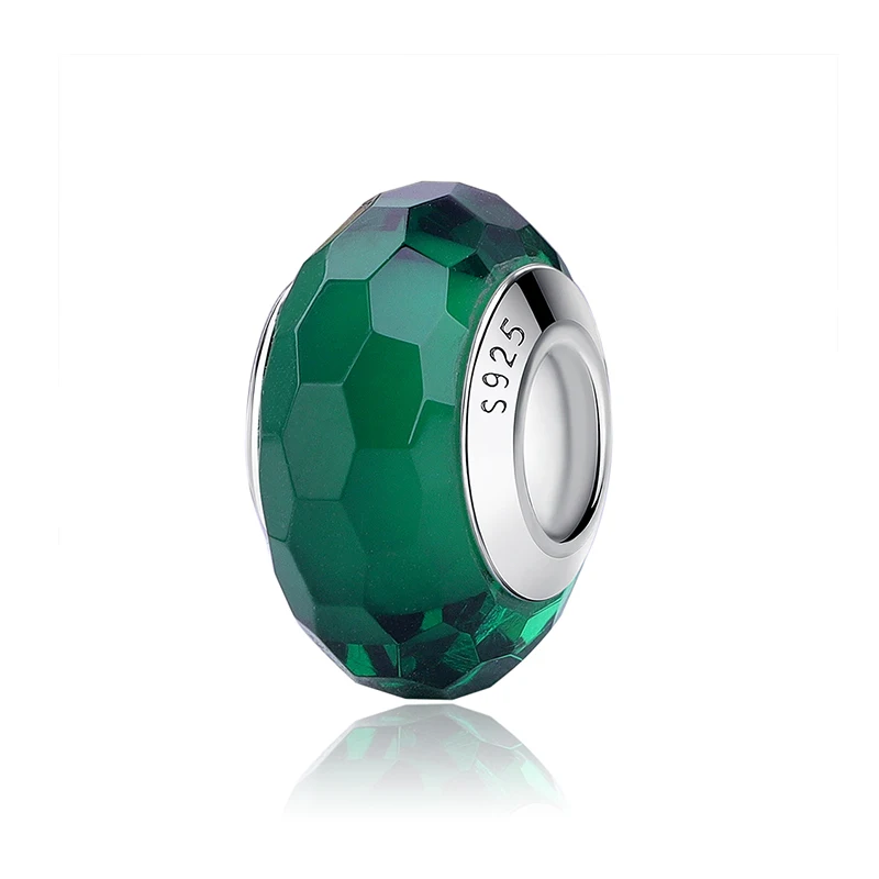 Fit Pandora браслет Серебро 925 пробы талисманы сердце Микки из муранского стекла с изображением цветка бусины для женщин Diy ювелирные изделия - Цвет: Facted Green