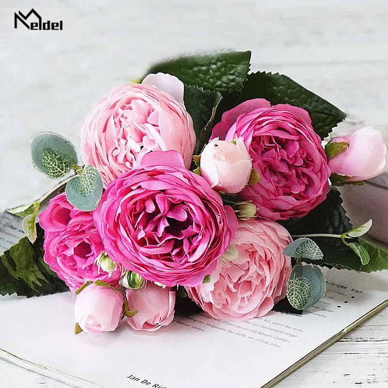 artificial flower pink silk peonies (24)