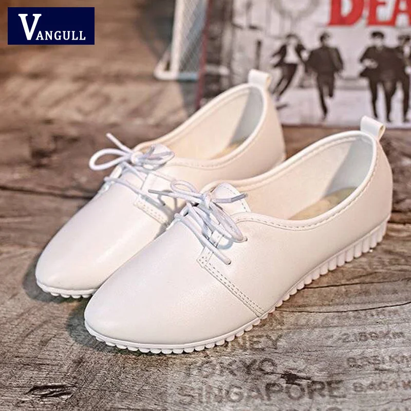 

Vangull New Women Martin Oxfords Flat Shoes PU Leather Lace UP Round Toe Moccasins Black Derby Ladies Casual Shoes Flats Woman