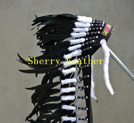 

Black Indian Feather headdress chief indian feather war bonnet for halloween supply american costume