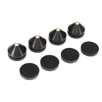 

4pcs Ebony Speaker Isolation Stand Wooden Copper Tip Feet spike w/ Base Pad 23mm