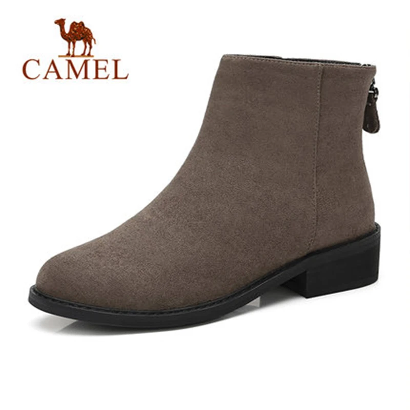 

CAMEL Sample Short Boots Women 2018 Winter Sample Style Solid Color Boots Shoes Flat Heel Non-slip Boots Shoe For Girls