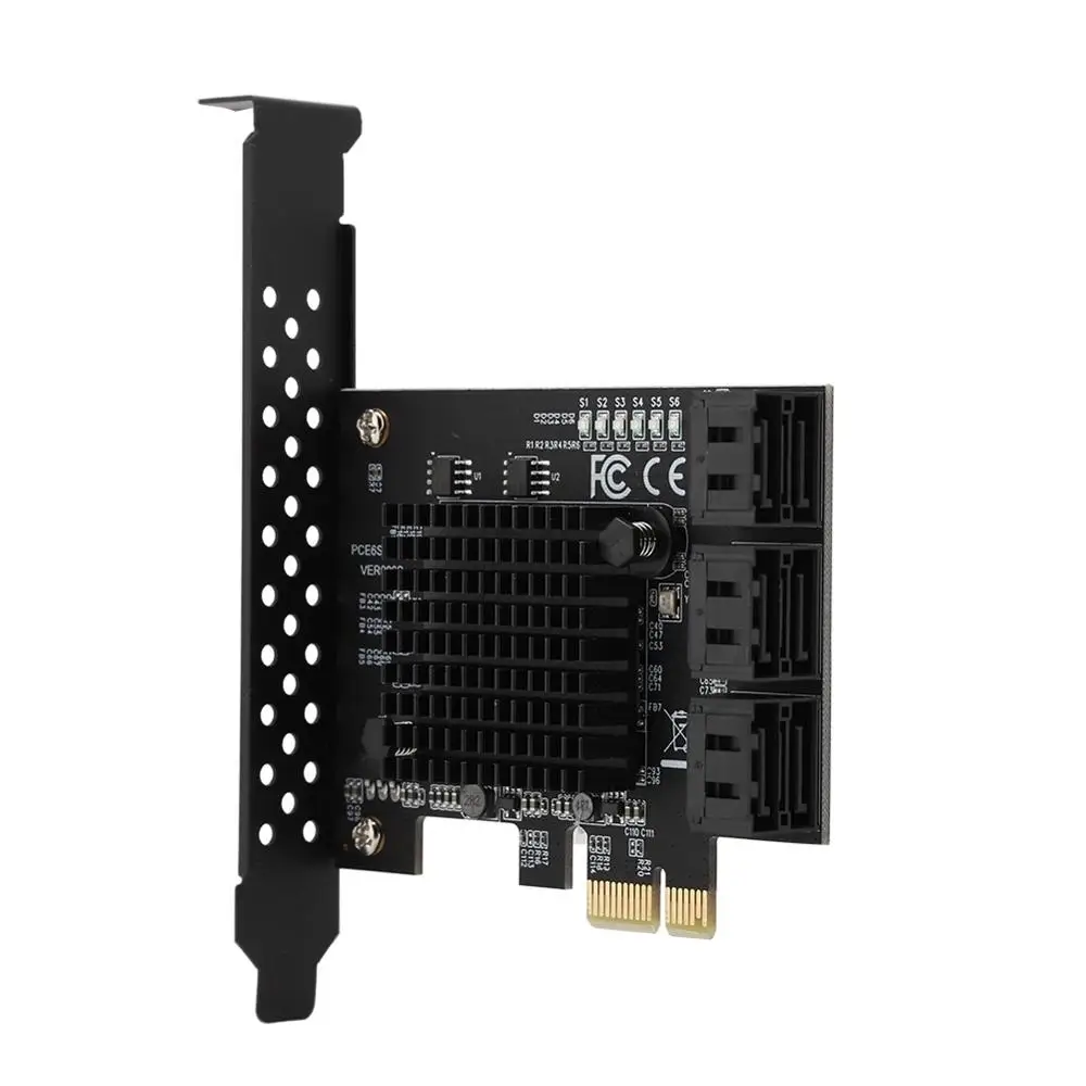 

PCE6SAT-M01 6-Port SATA 3.0 PCI Express Expansion Card Riser Card Compatible for SATA6G 3G 1.5G HDD Support Hot Swap