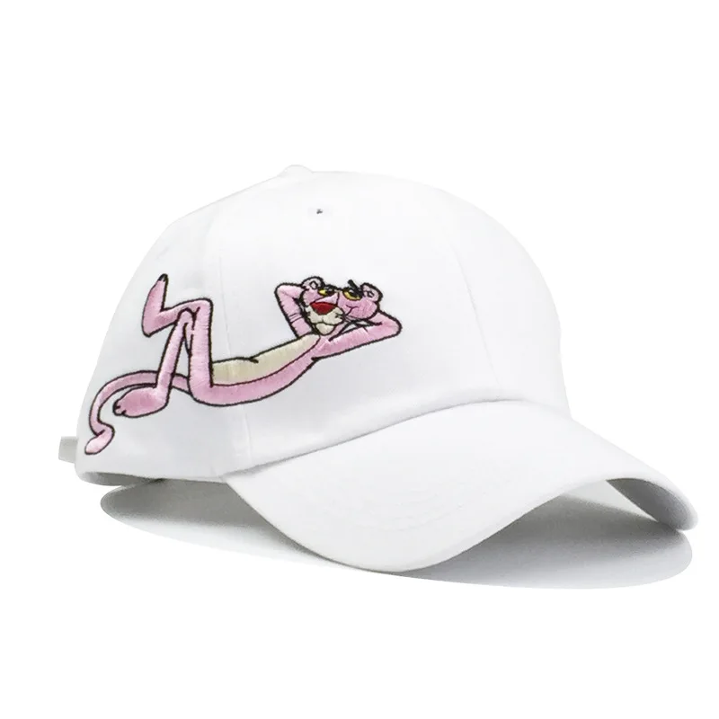 Новая модная мультяшная вышитая розовая пантера бейсболка трендовая брендовая хип-хоп шапка мужская женская пара Регулируемая косточка уличные шапки - Цвет: White01