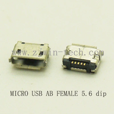 100 шт-1000 шт микро USB разъем типа AB женский 2 0 DIP Изогнутый Рот для телефона