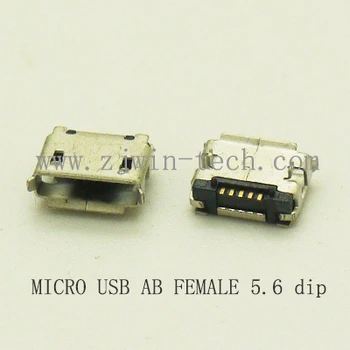

100PCS-1000PCS Micro USB Connector AB Type Female USB 2.0 Jack DIP Curved Mouth For Phone Tail Charging Socket 5.6mm