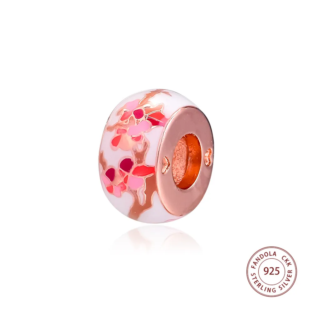 

100% 925 Sterling Silver Peach Blossom Flower Spacer Charms Beads Fits Pandora Bracelets DIY Fine Charm Silver 925 Jewelry
