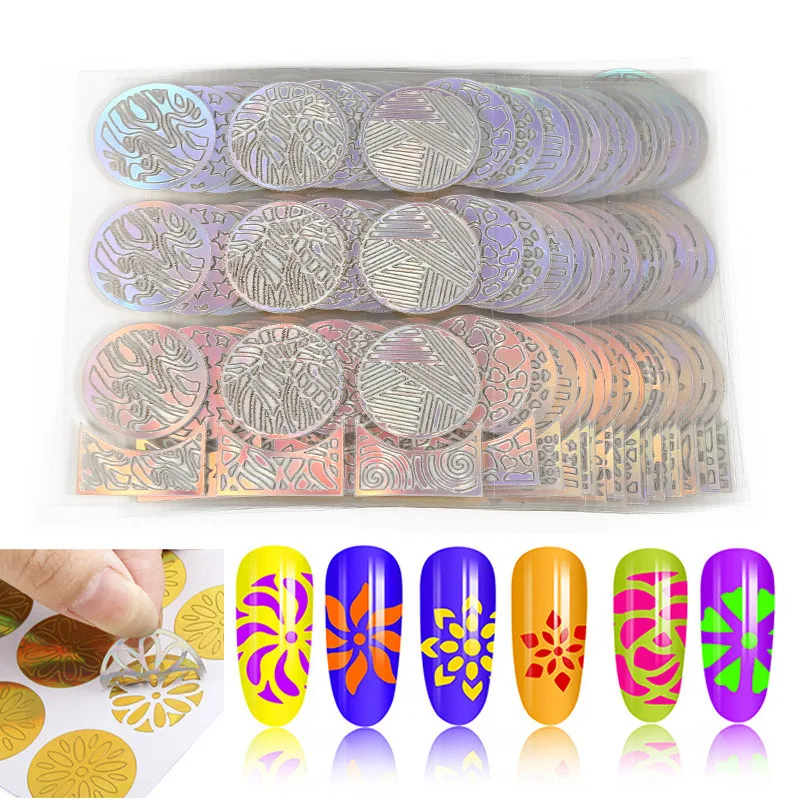 

ELECOOL 24 Pcs/1 Set French Style 3D Nail Art Decals Nails Stickers Round Hollow Stickers DIY Nail Decoration Decals Stencils