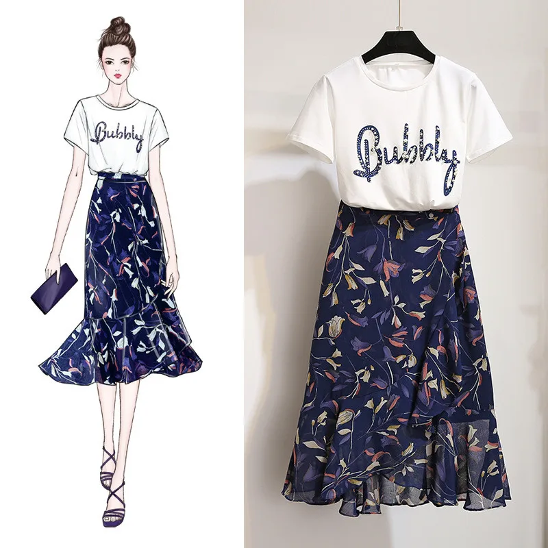 Женский комплект из 2 предметов юбка и топ с круглым вырезом|Спортивные костюмы| |