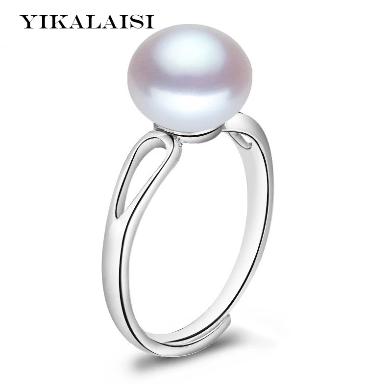 

YIKALAISI 925 Sterling Silver Natural Freshwater Pearl Fashion Ring jewelry For Women 8-9mm Pearl adjustable Ring 4 Colour