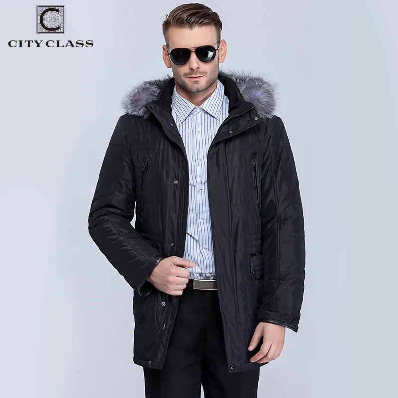 

CITY CLASS New Thick Warm Winter Jacket Men Overcoat Fashion Casual Isosoft Removable Linning Silver Fox Hat Free Shipping 14363