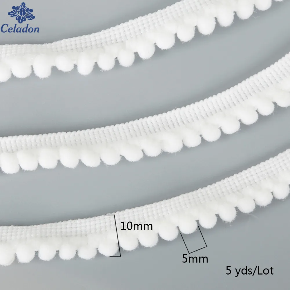Vibrant Pom Pom Trim Fringe Ribbon for Crafts and Sewing - 5 Yards