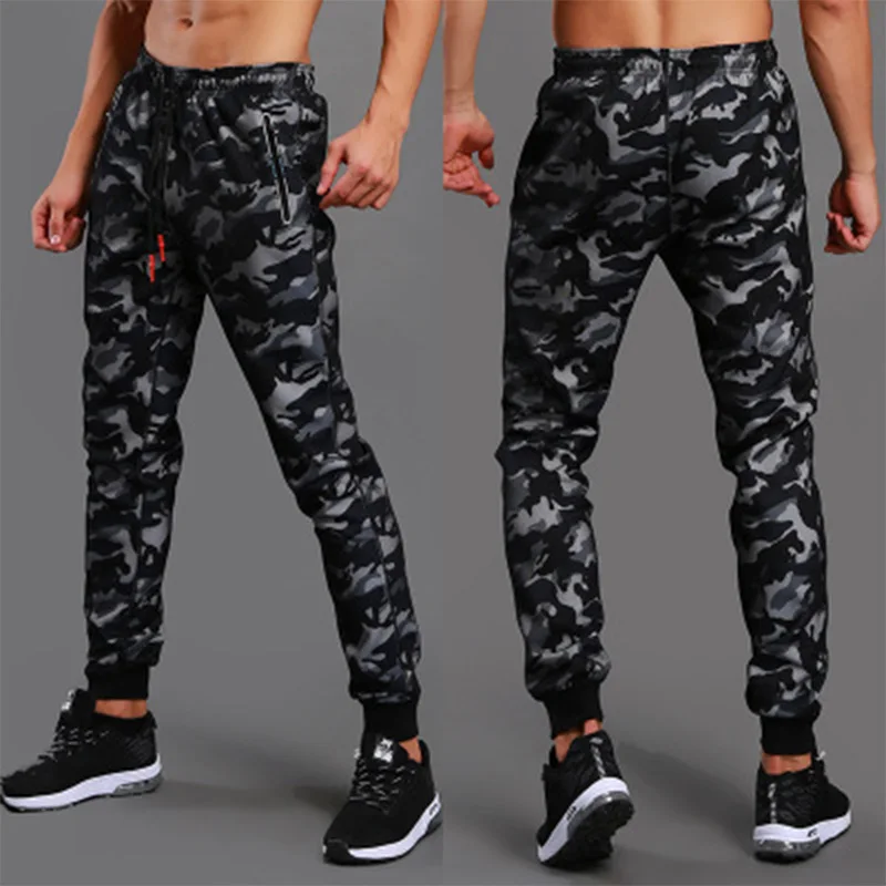 Новые высококачественные спортивные брюки для бега, камуфляжные мужские спортивные брюки для фитнеса, бодибилдинг спортзал, штаны, одежда для бега, спортивные штаны - Цвет: Black and grey