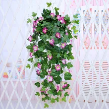 Искусственные зеленые растения, настенный забор, лестница, свадебные подвесные корзины, Декор, искусственные лозы, утренняя Глория, Подвесные Растения, гирлянда