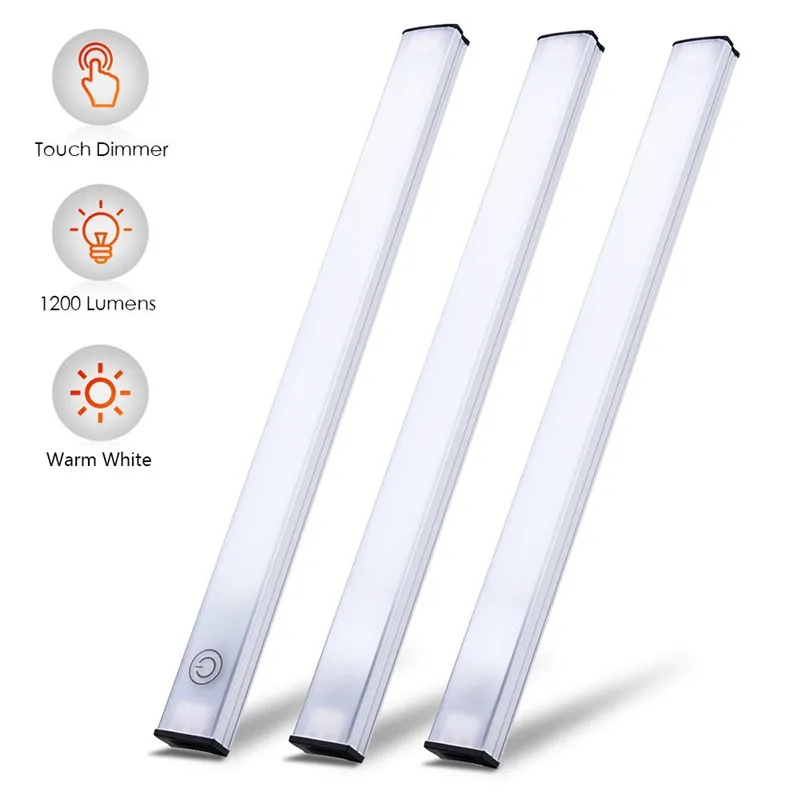 

3pcs/Kit USB Touch Sensor Closet Light 28 LED Dimmable Under Cabinet Bar Strip Light Home Kitchen Wardrobe Cupboard Lamp