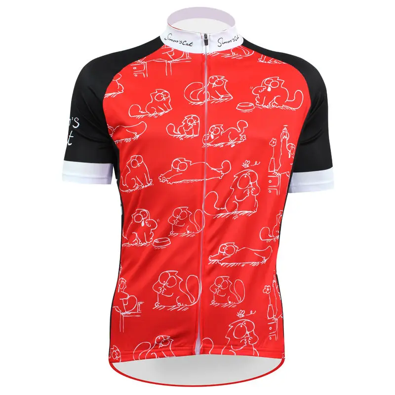 

Alien SportsWear MEOW Cartoon Cat Pattern Men Spring And Summer Cycling Apparel Red 2017 Sleeve Cicle Clothes Size XS To 5XL