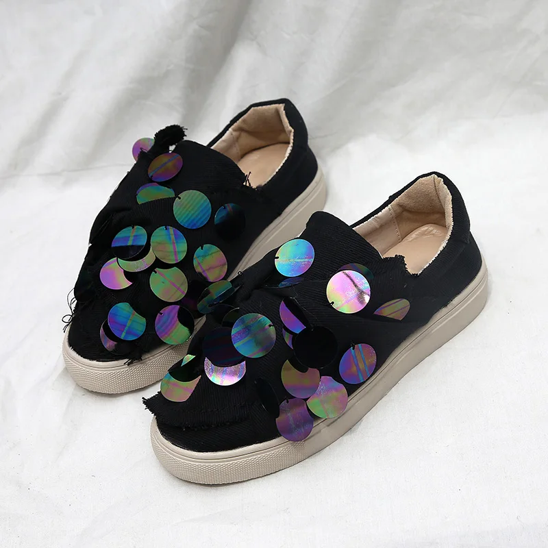 Autumn Women Loafer Shoes Sequined platform Shoes Woman Sneaker Thick