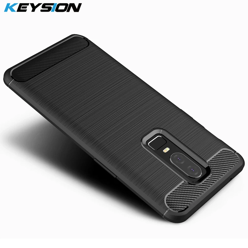 buy KEYSION Phone Case for OnePlus 6 A6003 Carbon Fiber Soft TPU Silicone Brushed Anti Skid Anti knock Back Cover for Oneplus6 A6003