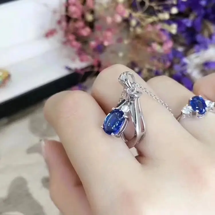 Отличающаяся хорошей устойчивостью натуральный 4*6 мм сапфир s925 стерлингового серебра Подвески элегантные изысканные украшения gfit для женщин натуральный синий драгоценный камень