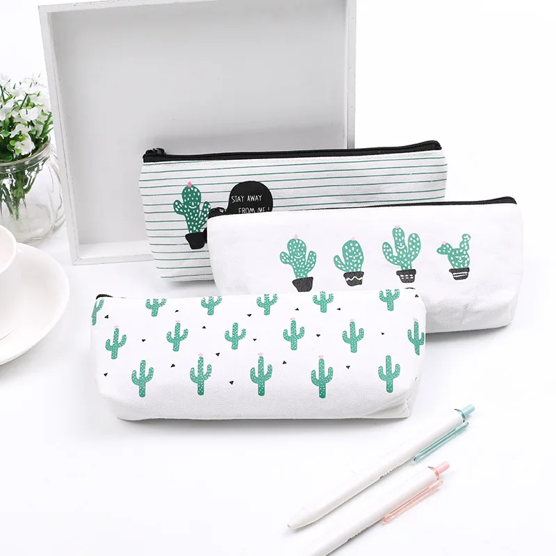 Pencil Bag Cute School Pencil Case Big Cactus Canvas Pencil Cases Girls Pencilcase School Stationery Pensil Case Pen Box Gift