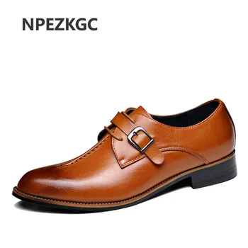 

NPEZKGC Men Brogue Loafers Metal Buckle Leather Shoes Brand Bullock Business Black Brown Male Footwear Big Size 38~48 New Trend