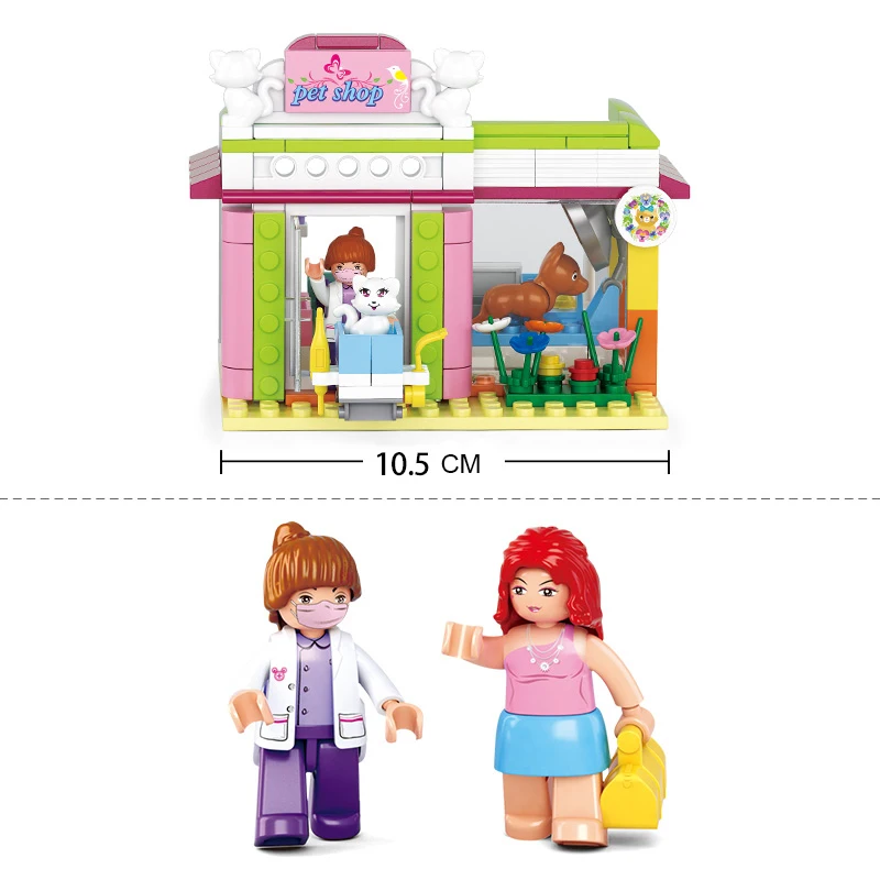 SLUBAN-0602-Pink-Dream-Doggie-Pet-Shop-Model-195Pcs-DIY-Educational-Building-Toys-Gift-For-Children (1)
