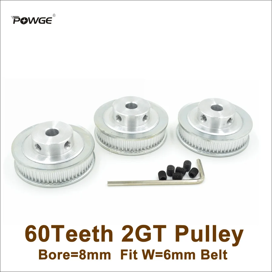 

POWGE 2pcs 60 Teeth GT2 Timing Pulley Bore 5/6.35/8/10mm Fit Width 6mm 2GT Timing Belt 3D Printer Parts 60T 60Teeth 2GT Pulley