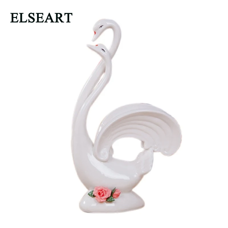 

White ceramic swan lovers ornament dercorative porcelain figurine for wedding gift home decoration
