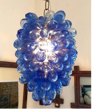 

Vintage Design Grape Pendant Lights LED Blue Murano Glass Bubble Chandelier Venetian Lighting