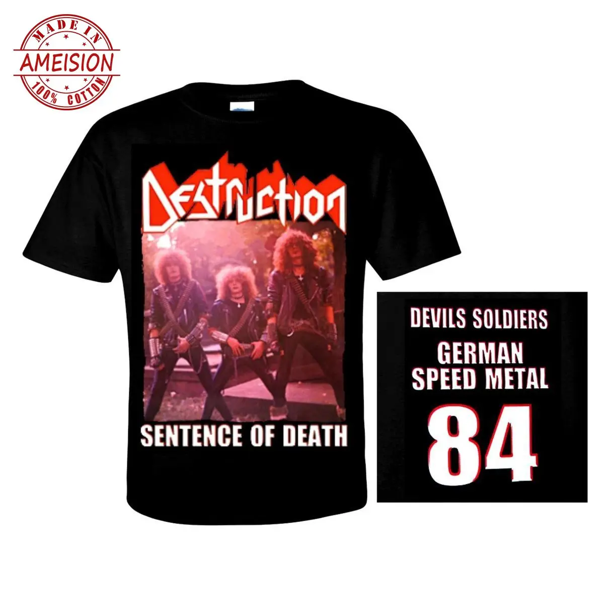 

DESTRUCTION Official SENTENCE OF DEATH Big Teutonic Four of Thrash Metal Round Cheap Price Top t shirt men plain print T-Shirts