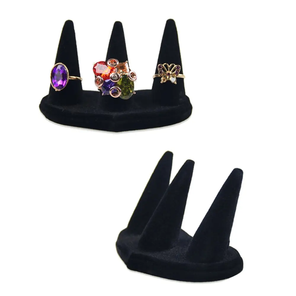 

SZanbana Black Velvet Ring Three-Finger Jewelry Holder Showcase Display Stands - Ring Display Rack Showcase Jewelry Holder 3