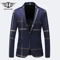 High Quality Blazers For Men Brand Clothing Dark Blue Grey Blazer Masculino Slim Fit Casual Suit Jacket 4XL 5XL Plus Size Q197
