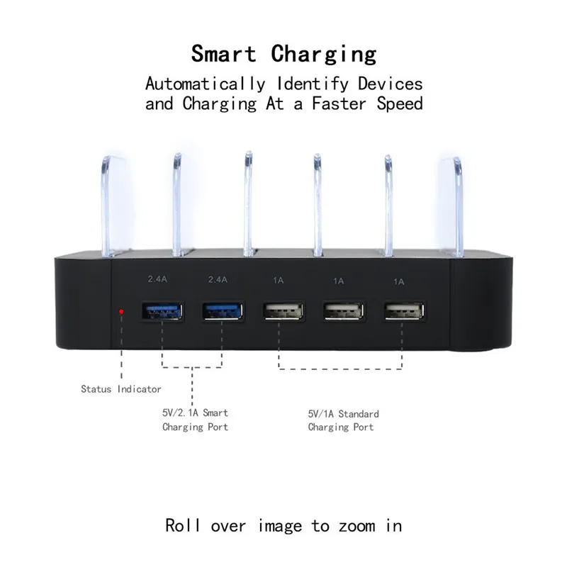 Qosea Smart 5 USB многофункциональное зарядное устройство зарядная станция Док-станция 5 портов док-станция Подставка держатель для смартфона iPad Tablet EU US Plug