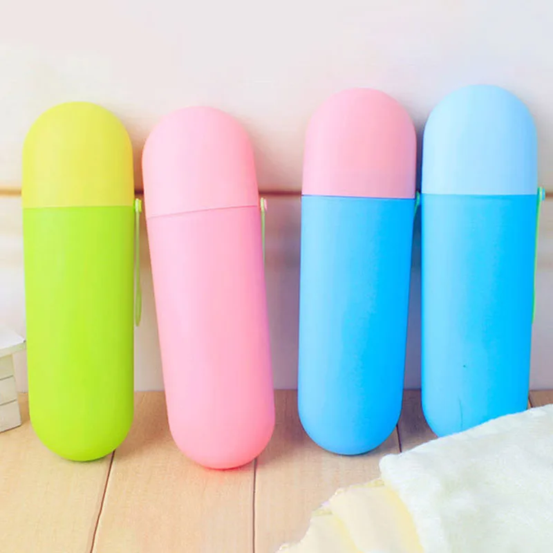 

Travel Kit Toothbrush Bottles Portable Useful Travel Toothbrush Case Storage Box Cute Jar Kit 4 Colors