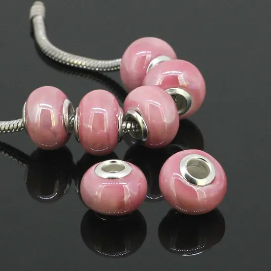 50 шт./лот, разноцветные керамические бусины-подвески с большим отверстием, подходят для европейских браслетов, фарфоровые бусины Diy - Цвет: Pink