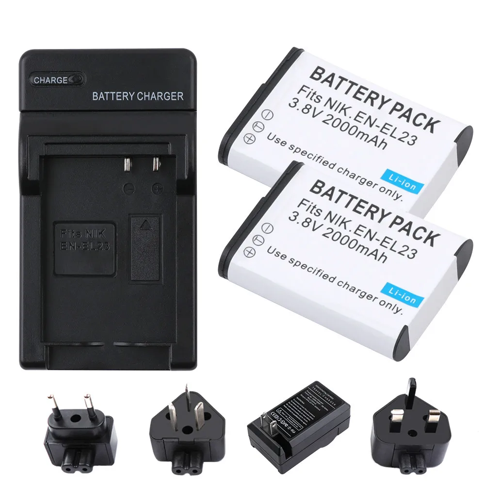 

RP 2 Pcs EN-EL23 EN EL23 Battery and Micro USB Battery Charger for Nikon Coolpix P900, P600, P610, B700 and S810c