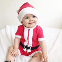 Рождественский хлопковый комбинезон для маленьких мальчиков и девочек+ шапочка, 2 предмета, новорожденный короткий рукав, комбинезон, новогодний комбинезон, Рождественский костюм Санты, одежда для малышей