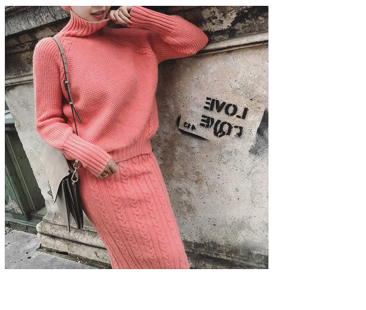 Женская водолазка с длинным рукавом SMTHMA, Высокое качество, вязаный свитер, пуловер+ комплект из двух предметов, комплект с юбкой - Цвет: picture color